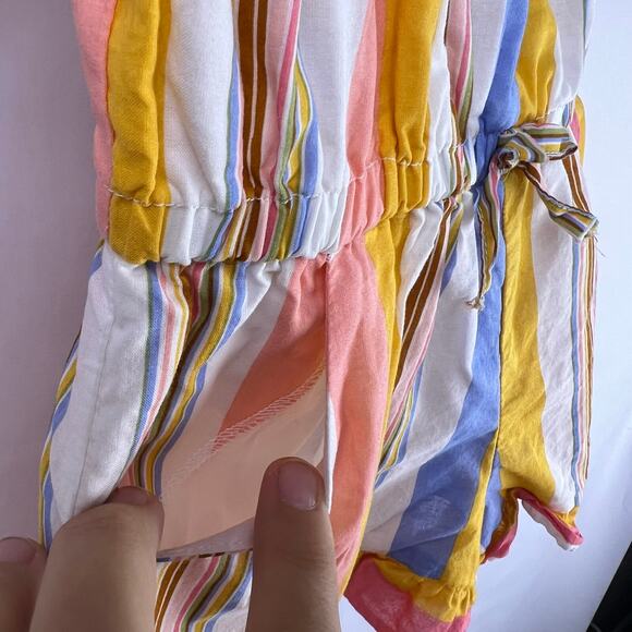 Janie and Jack, Striped Ruffle Romper, Multicolor Cotton, Summer Playwear - Picture 6 of 11